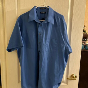 Puritan Solid Blue Button Up Shirt Short Sleeve Adult Men's Size 18.5 Big